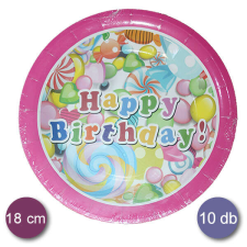 Papír tányér 10 db/cs - happy birthday, édességes party kellék