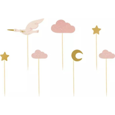 Party Deco Tortadísz Gólya Papír 12 cm Rózsaszín, Arany (5904555014541) party kellék