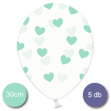  Party lufi zöld szíves mintával 5db-os kiszerelésben 30cm party kellék