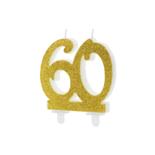 PartyDeco születésnapi glitter gyertya, 60, arany, 10cm party kellék