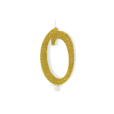 PartyDeco Születésnapi gyertya 0, arany, 10cm party kellék