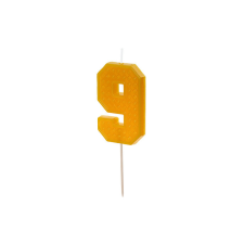 PartyDeco születésnapi lego gyertya, 9, sárga, 6cm party kellék