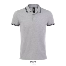  PASADENA férfi galléros póló kontrasztos csíkokkal, SOLS SO00577, Grey/Navy-L férfi póló