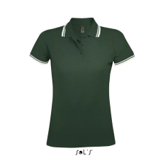  PASADENA Női galléros póló kontrasztos csíkokkal, SOLS SO00578, Forest Green/White-M