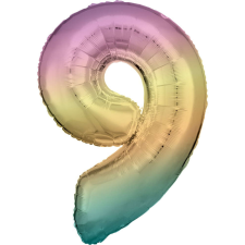 Pastel Rainbow óriás szám fólia lufi 9-es, 83 cm party kellék