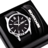  Paul Lorens férfi ajándékszett: fekete bőrszíjas karóra + bőr karkötő, WR30
