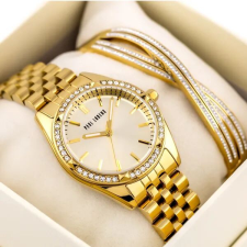  Paul Lorens női ajándékszett arany színű karóra + karkötő, WR30 ékszer szett