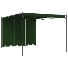  Pavilon 4 x 3 x 2,3 m Zöld Poliészter és acél kerti tárolás
