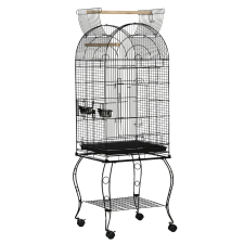 PawHut madárkalitka kanáriknak és papagájoknak, fém volier kerekekkel, fekete 51x51x153 cm madár kalitka