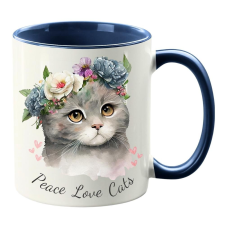 Peace Love Cats Bögre (másik oldalra fotó és felirat kérhető) bögrék, csészék