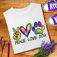 Peace, love, dog férfi póló ajándéktárgy