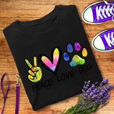 Peace, love, dog férfi póló ajándéktárgy