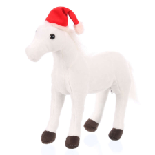 Pelyvás - plüss fehér ló mikulás sapkában - 56cm plüssfigura