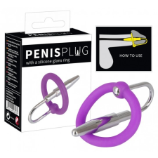  Penisplug - szilikon makkgyűrű hűgycsőkúppal (lila-ezüst) péniszgyűrű
