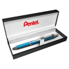Pentel Rollertoll 0,35mm, fém skyblue test, Pentel Energel BL407S-A, írásszín kék