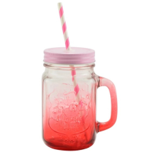 Perfect home Üvegbögre Szívószállal és Fém Fedővel 450 ml bögrék, csészék