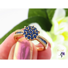  Perla antiallergén középen kék virágos gyűrű-18K gyűrű