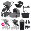 Petite&Mars Petite&amp;Mars Icon 4in1 XXL AIR kombinált babakocsi szett kiegészítőkkel, Dove Grey + CYBEX Aton B2 i-Size bázistalppal