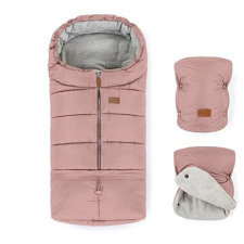 Petite&Mars Szett - Jibot 3in1 téli bundazsák + Jasie Dusty Pink babakocsi kesztyű babakabát, overál, bundazsák