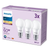 Philips 3x LED izzó készlet E27 A60 8W = 60W 806lm 2700K Meleg 150° PHILIPS