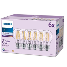 Philips 6 db LED izzó készlet E27 A60 7W = 60W 850lm 4000K Semleges izzószál PHILIPS izzó
