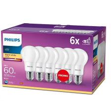 Philips 6x LED izzó készlet E27 A60 8W = 60W 806lm 2700K Meleg 200° PHILIPS izzó