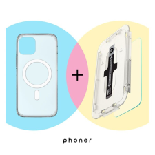 Phoner Mag Pack Apple iPhone 14 Pro Magsafe tok, átlátszó + Master Clear Felhelyező keretes Tempered fólia tok és táska