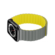 Phoner Rever Apple Watch S1/2/3/4/5/6/7/8/SE Mágneses Szilikon szíj 41/40/38mm S/M - Szürke/Sárga okosóra kellék
