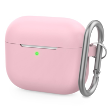 Phoner Simple Apple Airpods 3 szilikon tok akasztóval, rózsaszín fülhallgató, fejhallgató tok