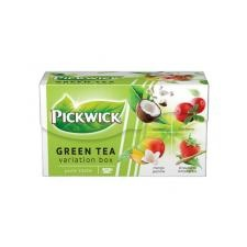 Pickwick Zöld tea, 20x1,5 g,  "Zöld tea Gyümölcsös Variációk", kókusz, vörösáfonya, eper-citromfű, mangó-jázmin tea