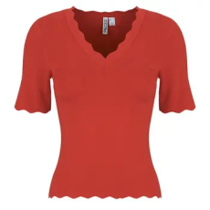 Pieces Blúzok PCJULINE SS V-NECK KNIT Piros EU M