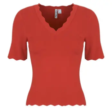 Pieces Blúzok PCJULINE SS V-NECK KNIT Piros EU XL blúz