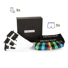 Pietro Filipi Férfi ajándék szett 2PACK bő szárú boxeralsók és 3PACK fehér sportzokni Pietro Filipi (3PG0V1) M