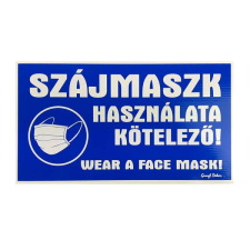 Piktogram Szájmaszk használata kötelező 25X14 cm kék alapon fehér információs címke