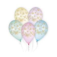  Pillangó Golden léggömb, lufi 5 db-os 13 inch (33 cm) party kellék