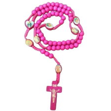 PINK 8MM-ES szentképes Fa gyöngy rózsafüzér imalánc nyaklánc, 8mm-es ékszer szett