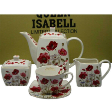 Pipacsos komplett porcelán teás- / kávéskészlet - 6 személyes bögrék, csészék