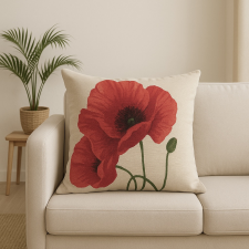  Pipacsos párnahuzat bézs 40x40cm lakástextília