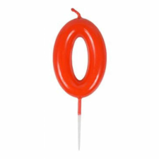  Piros '0' Számgyertya - 11 cm - Születésnapi tortadísz party kellék