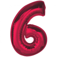  Piros 6-os Red szám fólia lufi 92 cm party kellék