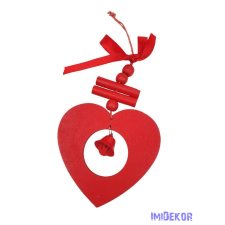  Piros akasztós fa dísz csengővel - Szív dekorációs kellék