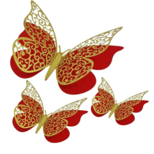  Piros-arany színű pillangó dísz 12 db/ csomag party kellék