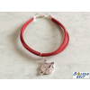  Piros bőr zsinóros karkötő, földgömb repülővel medállal, kézműves termék