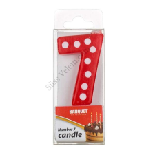  Piros, fehér pöttyös 7 szám gyertya party kellék