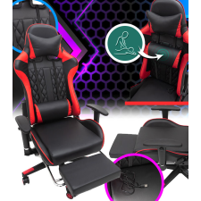  Piros gamer fotel masszázsfunkcióval és kihúzható lábtartóval forgószék