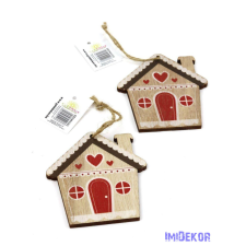  Piros-natúr fa ház szett 9x7cm 2db/csomag - B dekorációs kellék