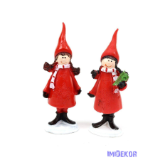  Piros ruhás téli lány figura 11 cm dekorációs kellék