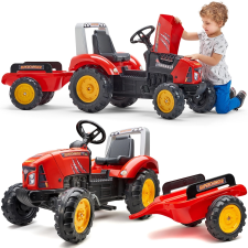 Piros szuper traktor pedálos utánfutóval lábbal hajtható járgány