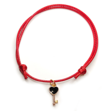  Piros zsinórszövet karkötő fekete tűzzománc kulcs charmmal karkötő