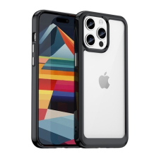 Pixato Apple iPhone 15 Pro, Műanyag hátlap védőtok + szilikon keret, közepesen ütésálló, átlátszó hátlap, fekete tok és táska